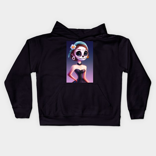 classy sugar skull girl Kids Hoodie by KeeRodDesigner1